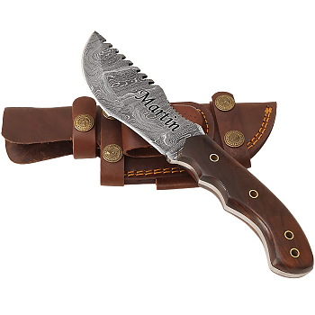 Exklusive Damaszener Stahl Messer mit fester Klinge und Palisander Griff Tracker mit Zähnen