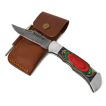 Exklusives Messer aus Damaszener Stahl mit Pakka Holzgriff