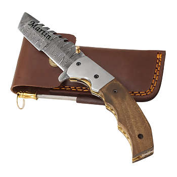 Exklusives Survival-Messer aus Damaszenerstahl mit Holzgriff