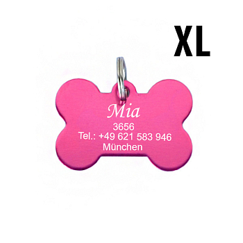 Hundemarke - Metall Hundeknochen rosa XL