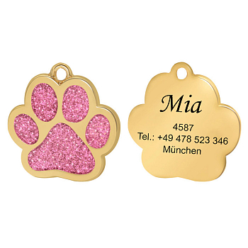 Hundemarke golden - Pfote Glitter rosa