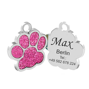 Hundemarke - Pfote Glitter rosa