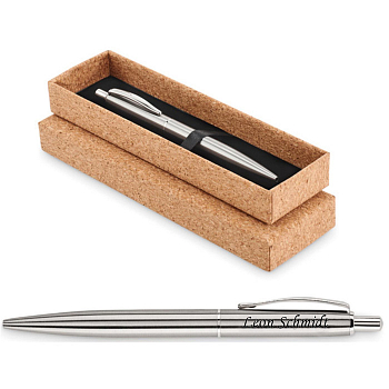 Luxus-Kugelschreiber Classic silbern in Kork-Geschenkbox