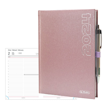 Tagebuch 2024 Metallic Pink A5 täglich mit Stift