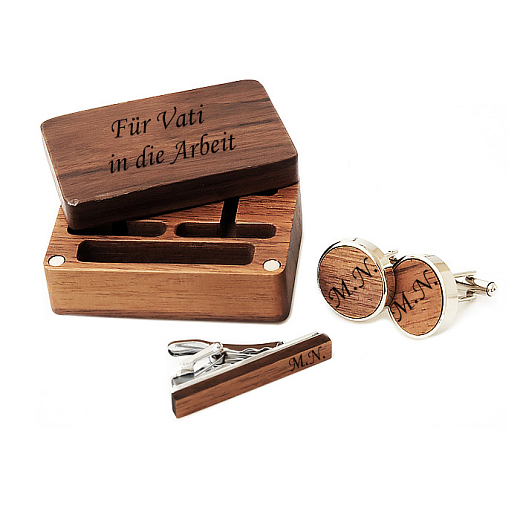 Luxus-Set von Manschettenknöpfen und Schnalle Dark Wood in Geschenkbox