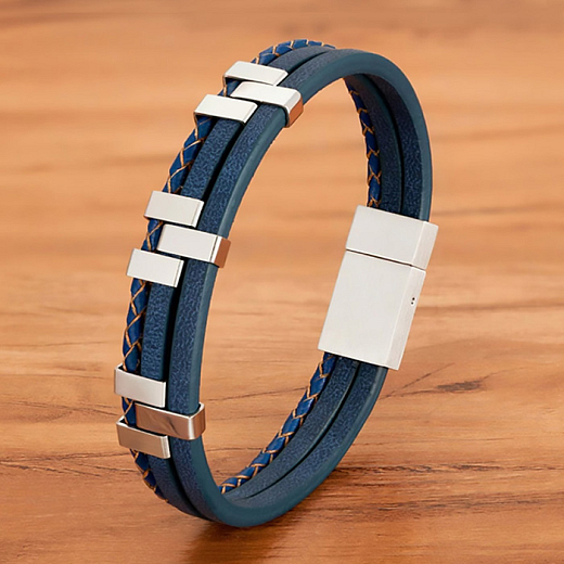Unisex Armband Chirurgenstahl Leder Brick blau