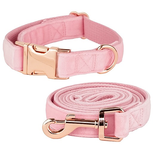 Halsband für Hunde Luxury Velvet Gold rosa mit Leine