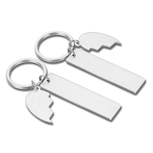 Schlüsselanhänger aus Stahl Herz Duo mit Botschaft