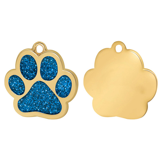 Hundemarke golden - Pfote Glitter blau