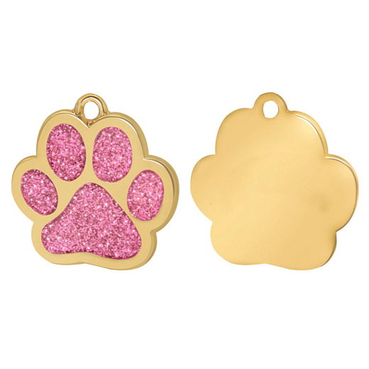 Hundemarke golden - Pfote Glitter rosa