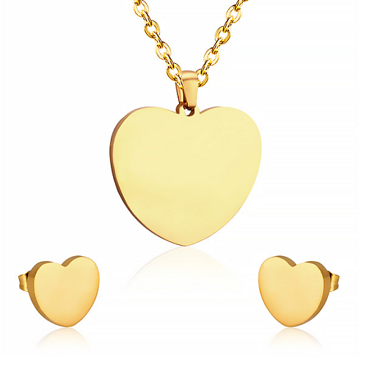 Set aus Ohrringen und Anhänger mit Kette aus Chirurgenstahl Hearts vergoldet mit 18k Gold
